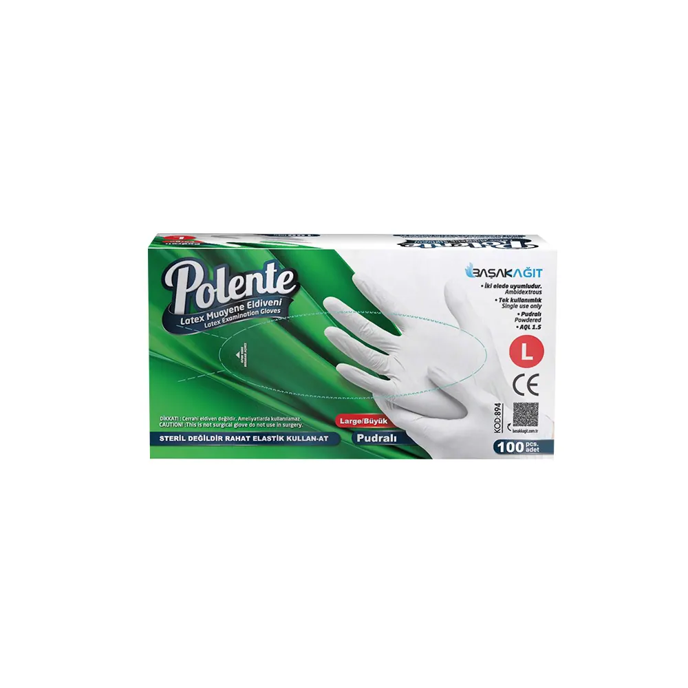 Polente Latex Examination Gloves (L, Powdered)