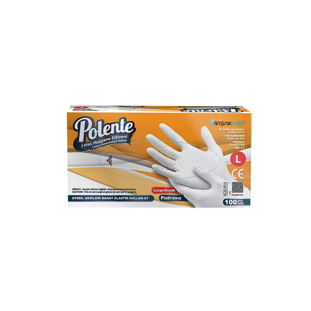 Polente Latex Examination Gloves (L, Powder-Free)