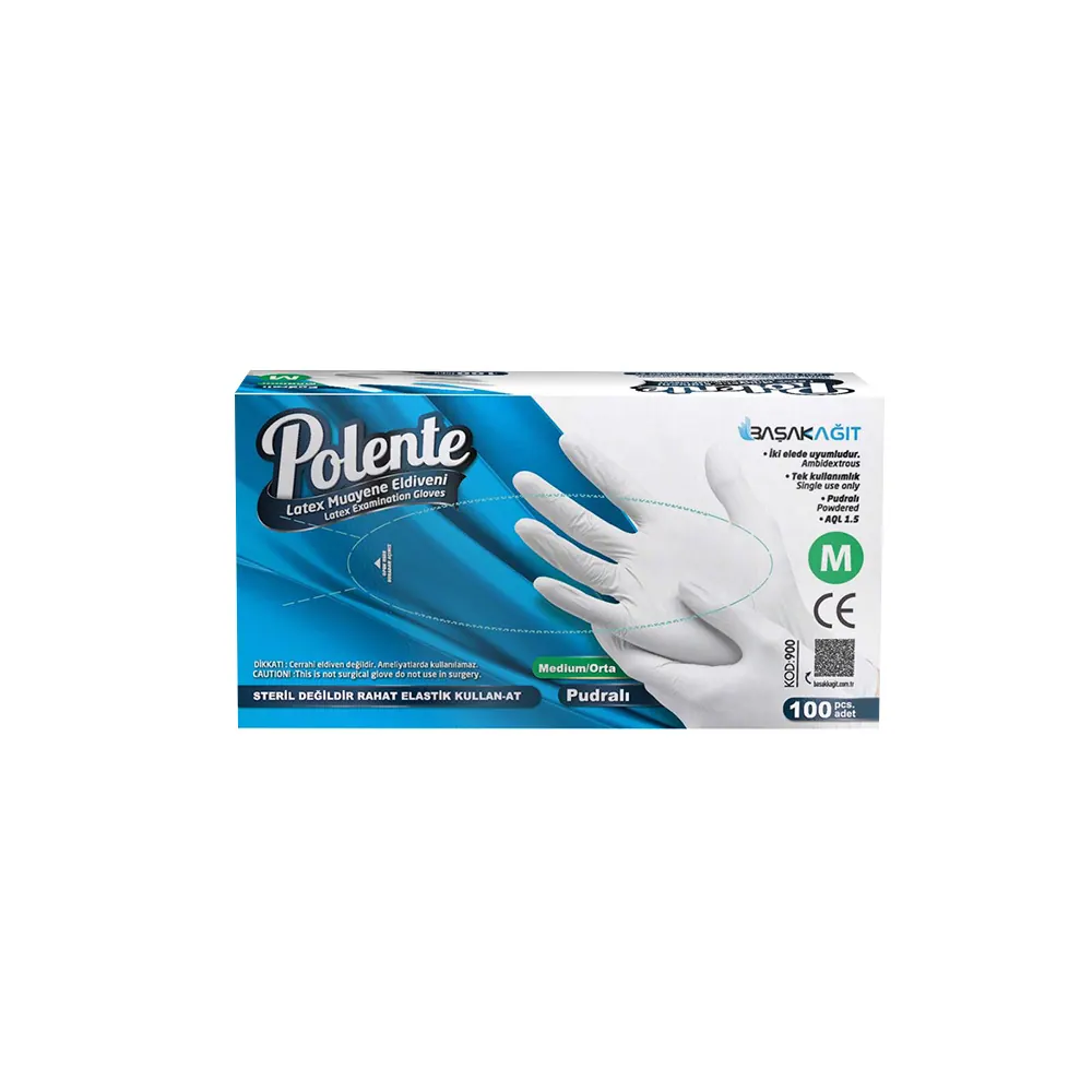 Polente Latex Examination Gloves (M, Powdered)