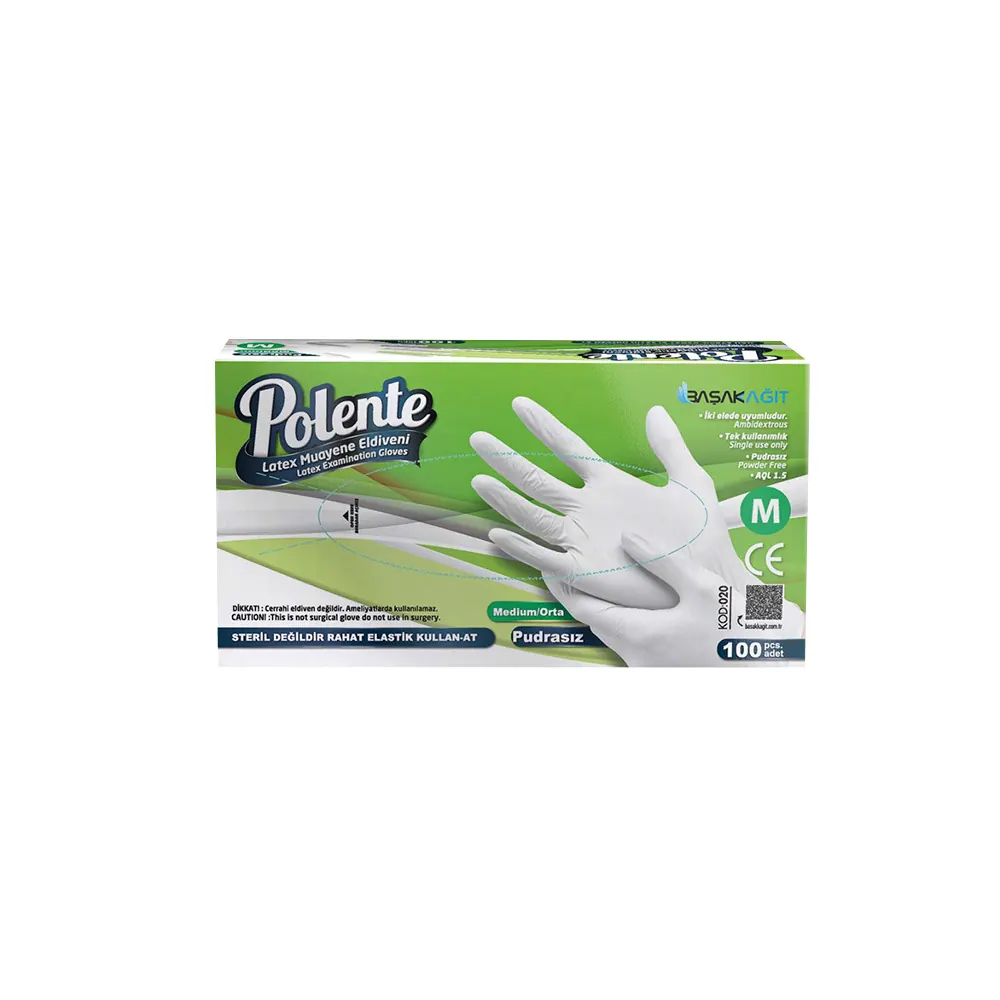 Polente Latex Examination Gloves (M, Powder-Free)
