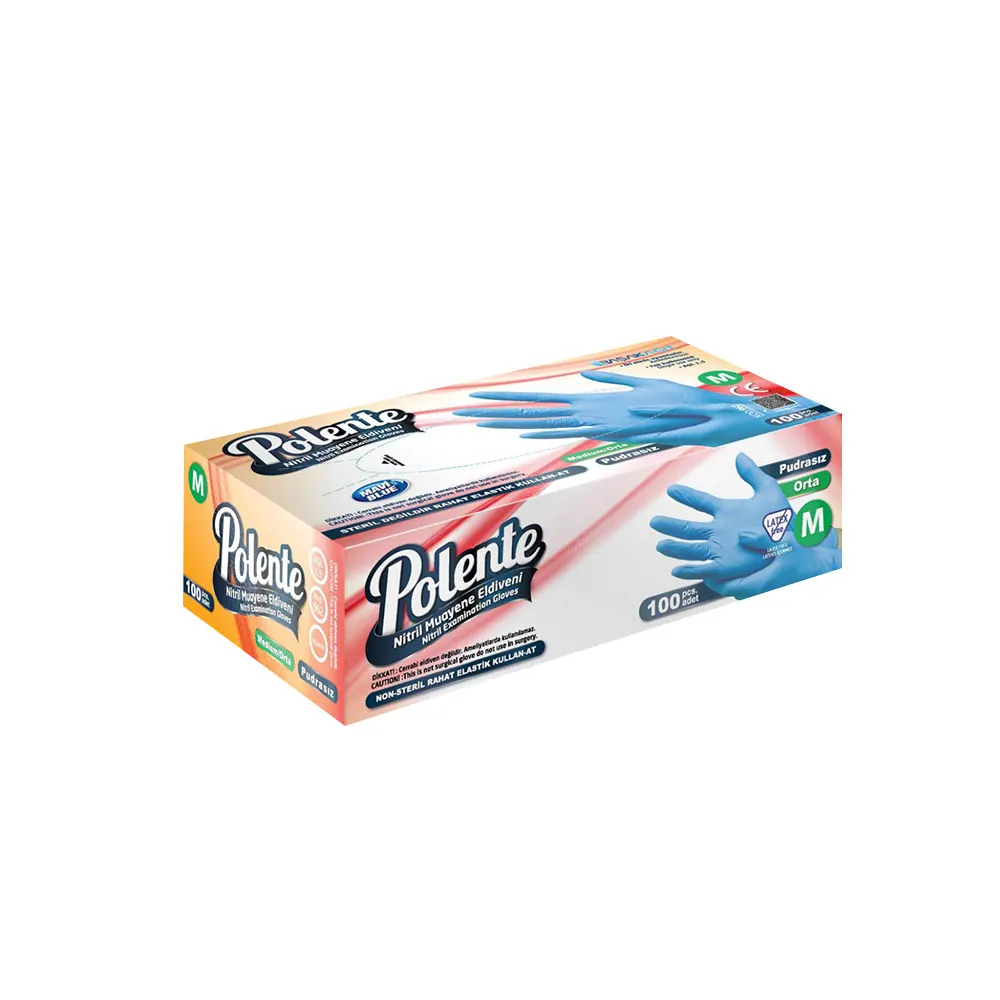 Polente Nitrile Examination Gloves (M, Powder-Free, Blue)