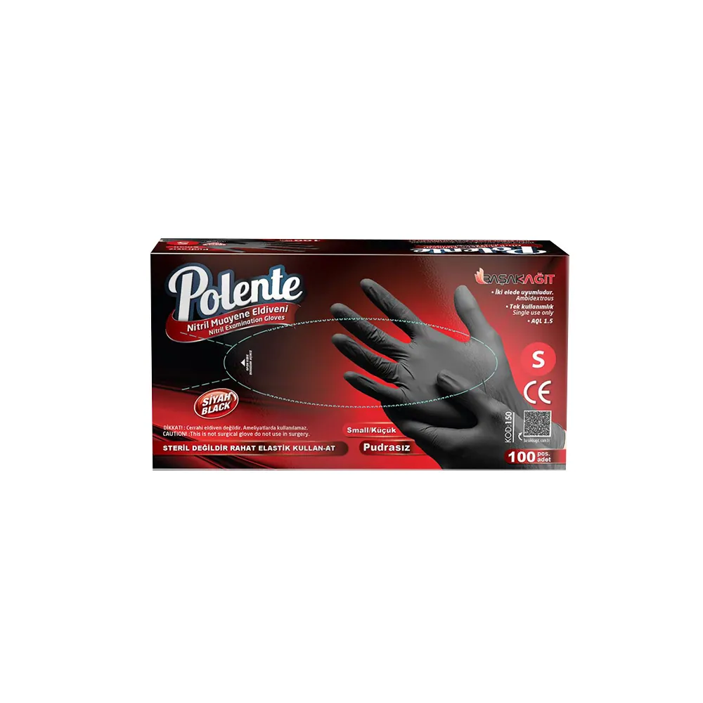 Polente Nitrile Examination Gloves (S, Powder-Free, Black)