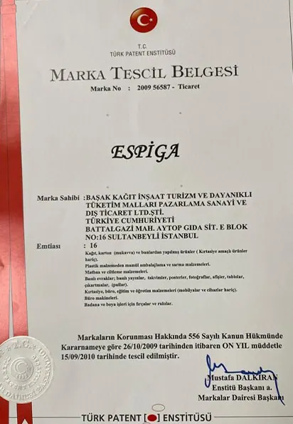 Başak Kağıt certificate