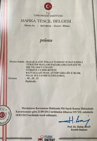 Başak Kağıt certificate