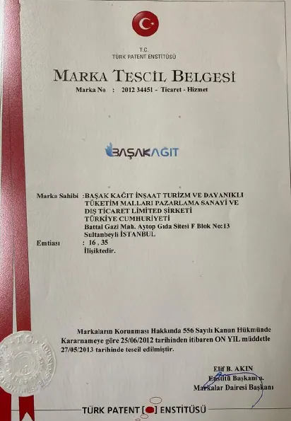 Başak Kağıt certificate
